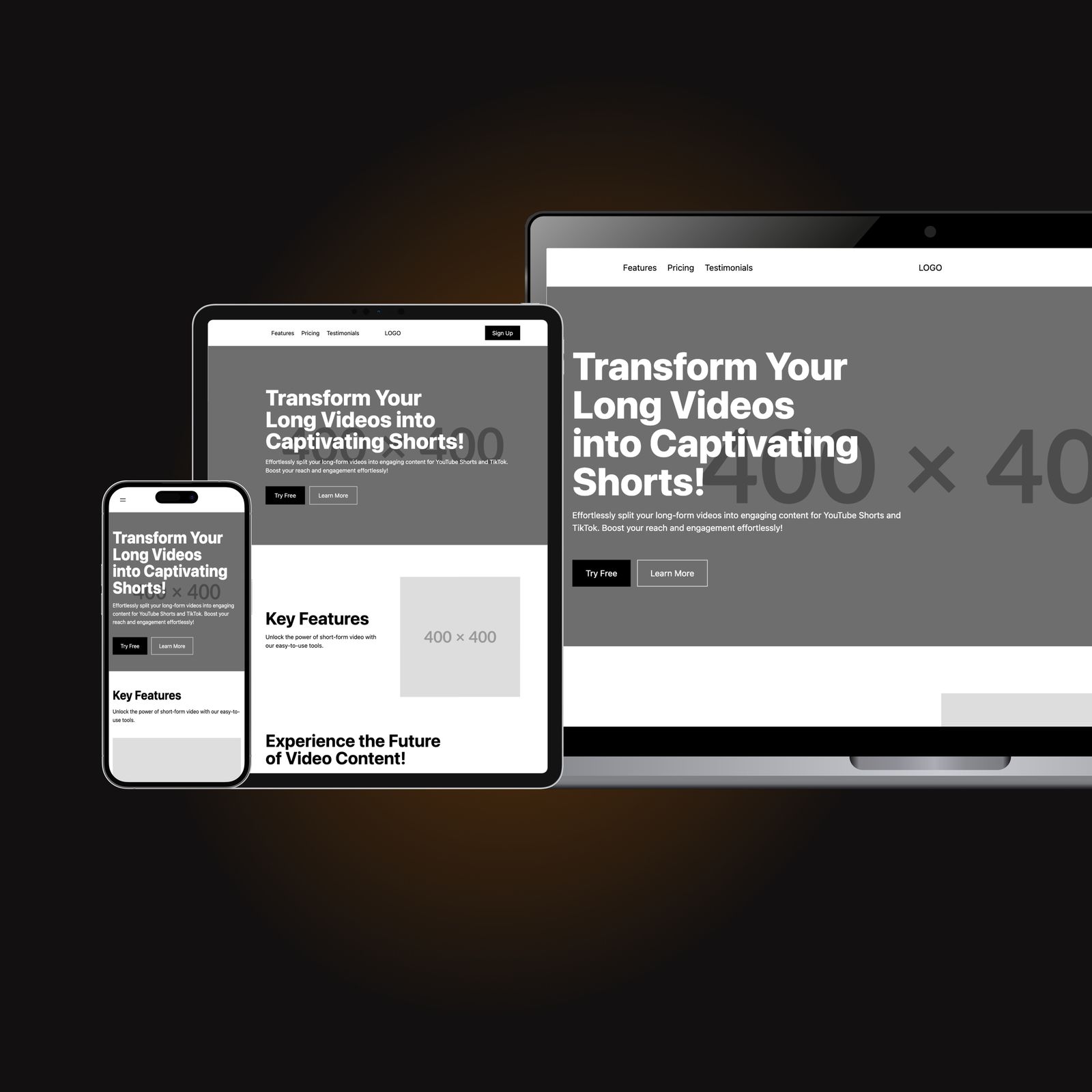 responsive images of wireframe on multiple devices