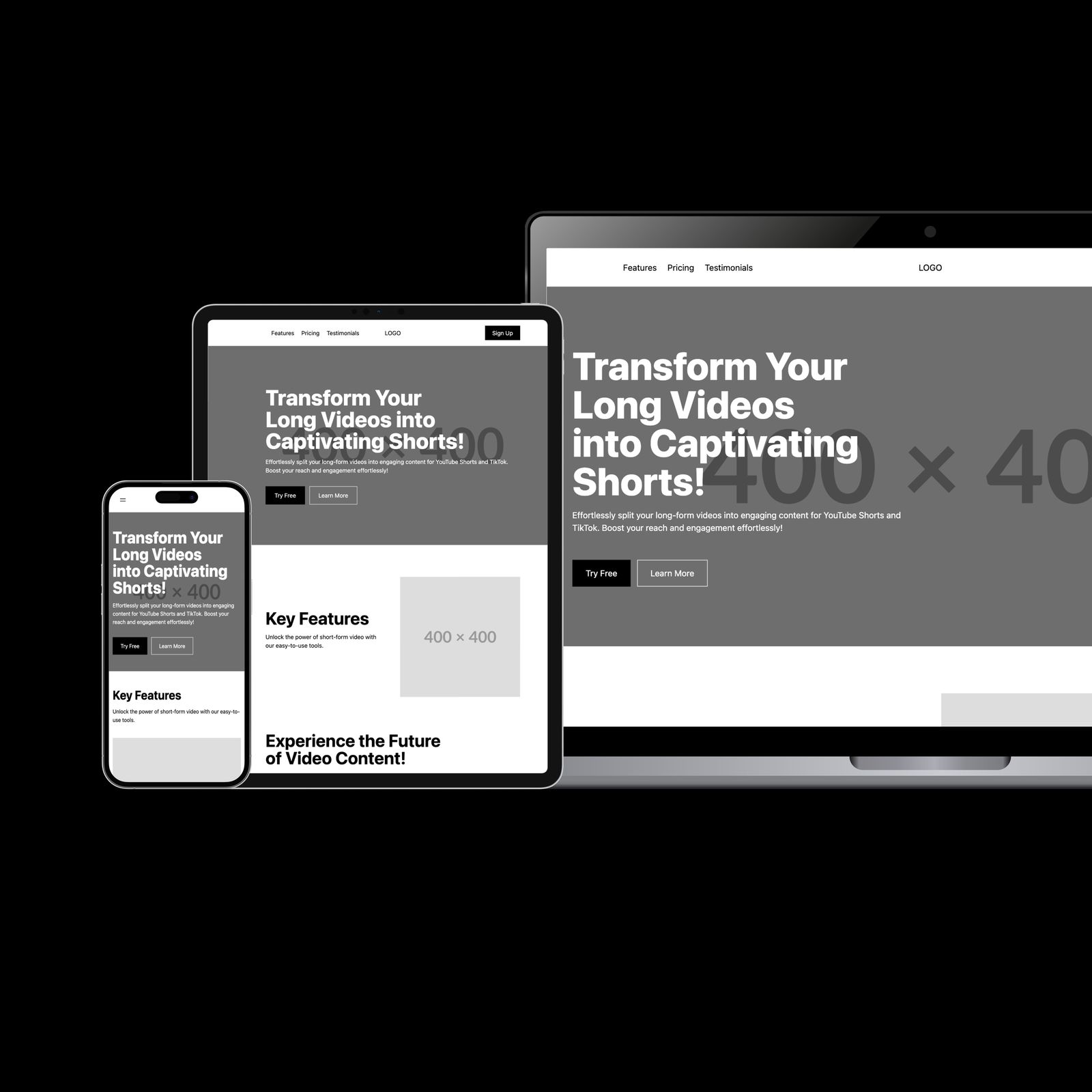 responsive images of wireframe on multiple devices